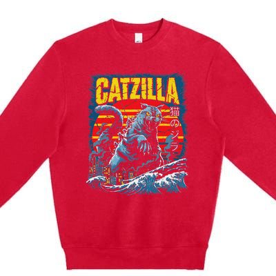 Catzilla Cat Japanese Art Funny Cat Premium Crewneck Sweatshirt