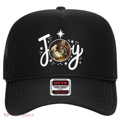 Christian Christmas Joy Jesus Nativity Scene Faith Family High Crown Mesh Back Trucker Hat
