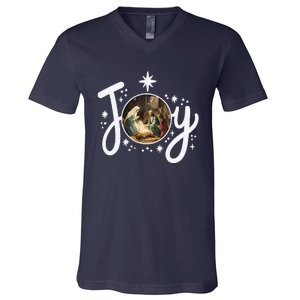 Christian Christmas Joy Jesus Nativity Scene Faith Family V-Neck T-Shirt