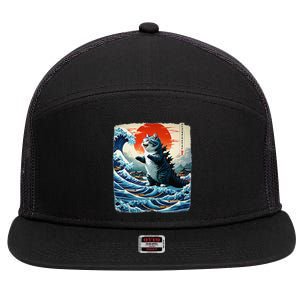 Catzilla Cat Japanese Art Funny Cat Adventure 0hoken 7 Panel Mesh Trucker Snapback Hat