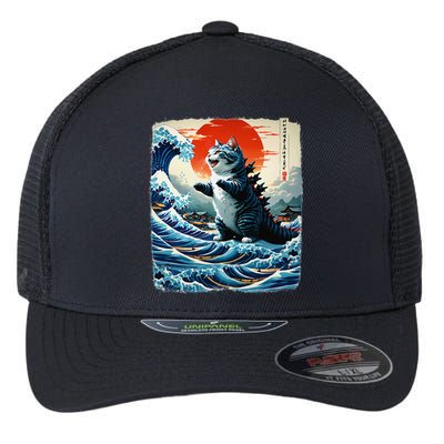 Catzilla Cat Japanese Art Funny Cat Adventure 0hoken Flexfit Unipanel Trucker Cap