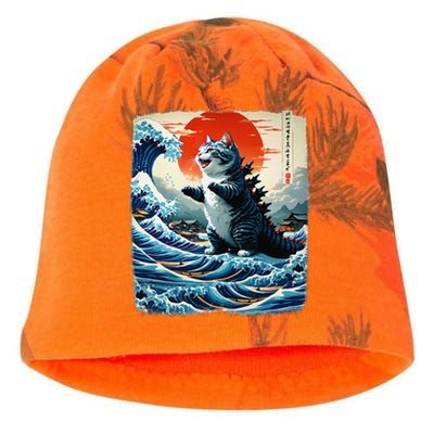 Catzilla Cat Japanese Art Funny Cat Adventure 0hoken Kati - Camo Knit Beanie