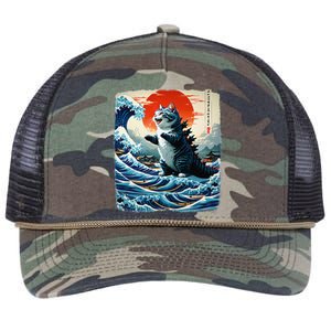 Catzilla Cat Japanese Art Funny Cat Adventure 0hoken Retro Rope Trucker Hat Cap