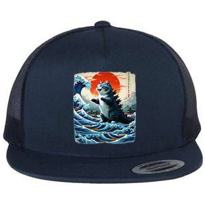 Catzilla Cat Japanese Art Funny Cat Adventure 0hoken Flat Bill Trucker Hat