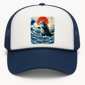 Catzilla Cat Japanese Art Funny Cat Adventure 0hoken Trucker Hat