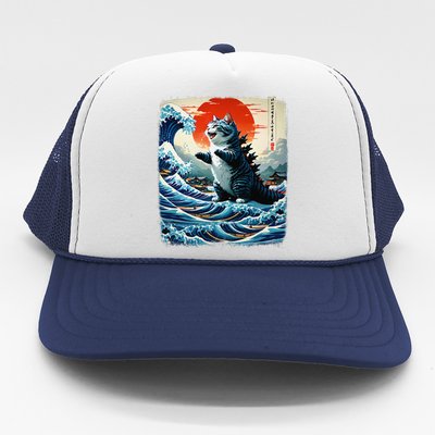 Catzilla Cat Japanese Art Funny Cat Adventure 0hoken Trucker Hat