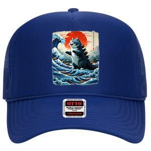 Catzilla Cat Japanese Art Funny Cat Adventure 0hoken High Crown Mesh Back Trucker Hat