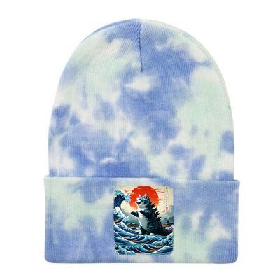 Catzilla Cat Japanese Art Funny Cat Adventure 0hoken Tie Dye 12in Knit Beanie