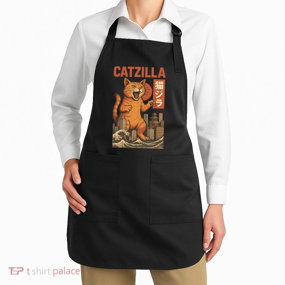 Catzilla Cat Japanese Art Funny Cat Apron
