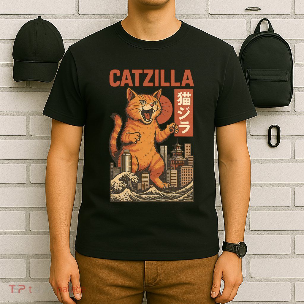 Catzilla Cat Japanese Art Funny Cat T-Shirt