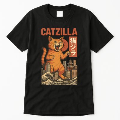 Catzilla Cat Japanese Art Funny Cat Tall T-Shirt