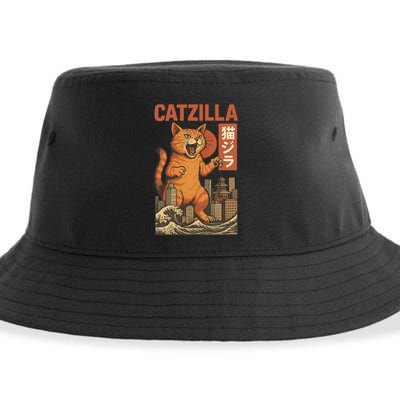 Catzilla Cat Japanese Art Funny Cat Sustainable Bucket Hat