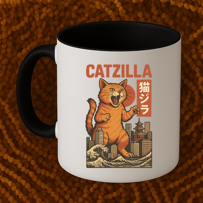 Catzilla Cat Japanese Art Funny Cat Mug