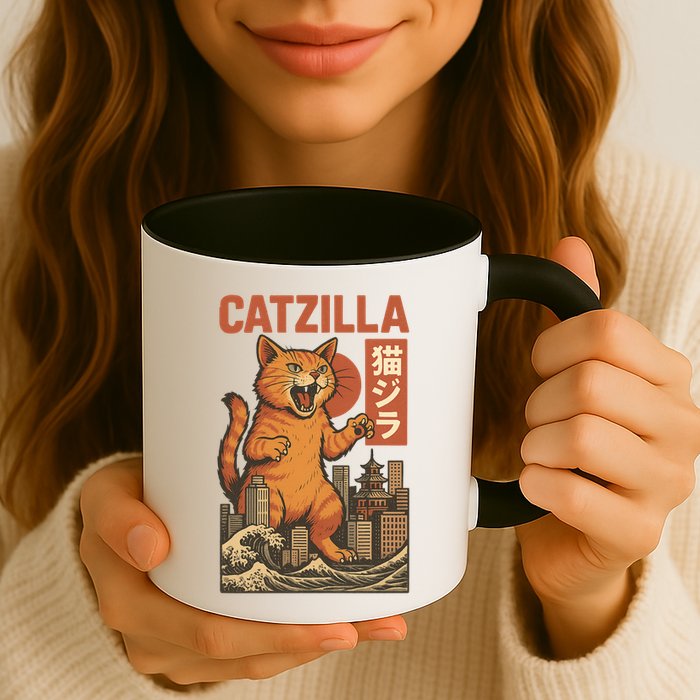 Catzilla Cat Japanese Art Funny Cat Mug