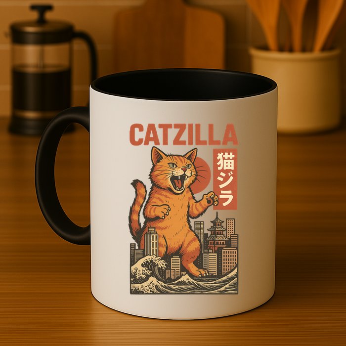 Catzilla Cat Japanese Art Funny Cat Mug