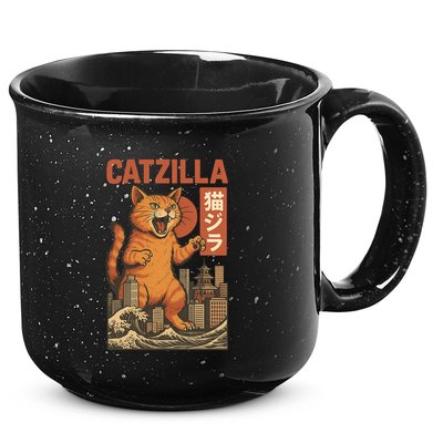 Catzilla Cat Japanese Art Funny Cat 15oz Campfire Ceramic Mug