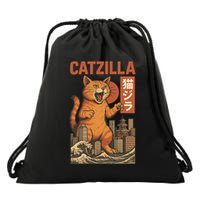 Catzilla Cat Japanese Art Funny Cat Drawstring Bag