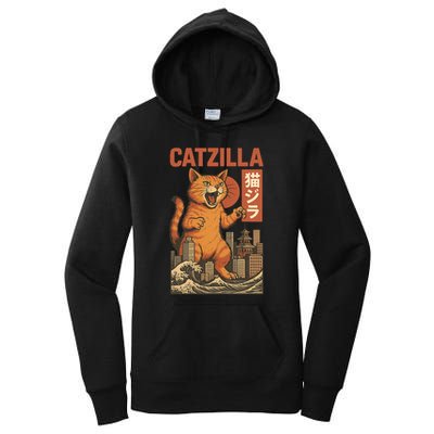 Catzilla Cat Japanese Art Funny Cat Women's Pullover Hoodie