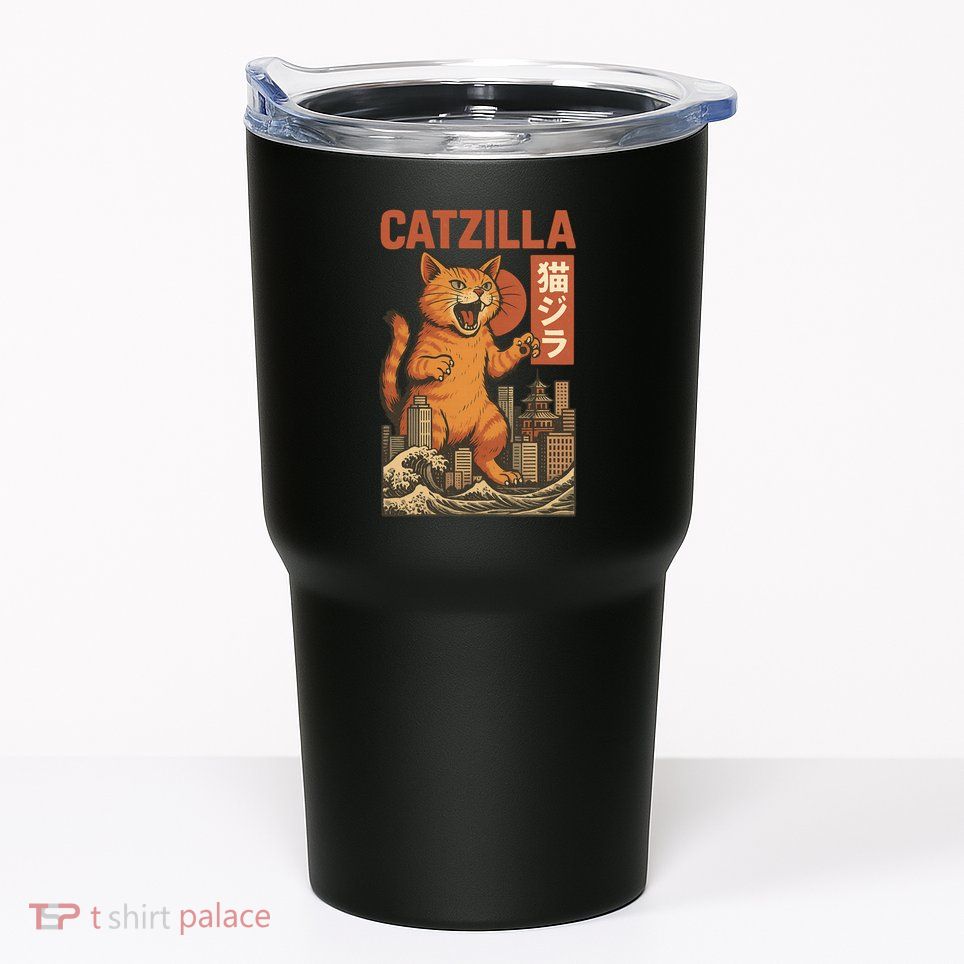 Catzilla Cat Japanese Art Funny Cat Tumbler
