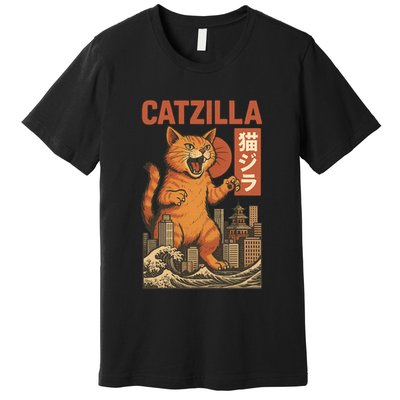 Catzilla Cat Japanese Art Funny Cat Premium T-Shirt