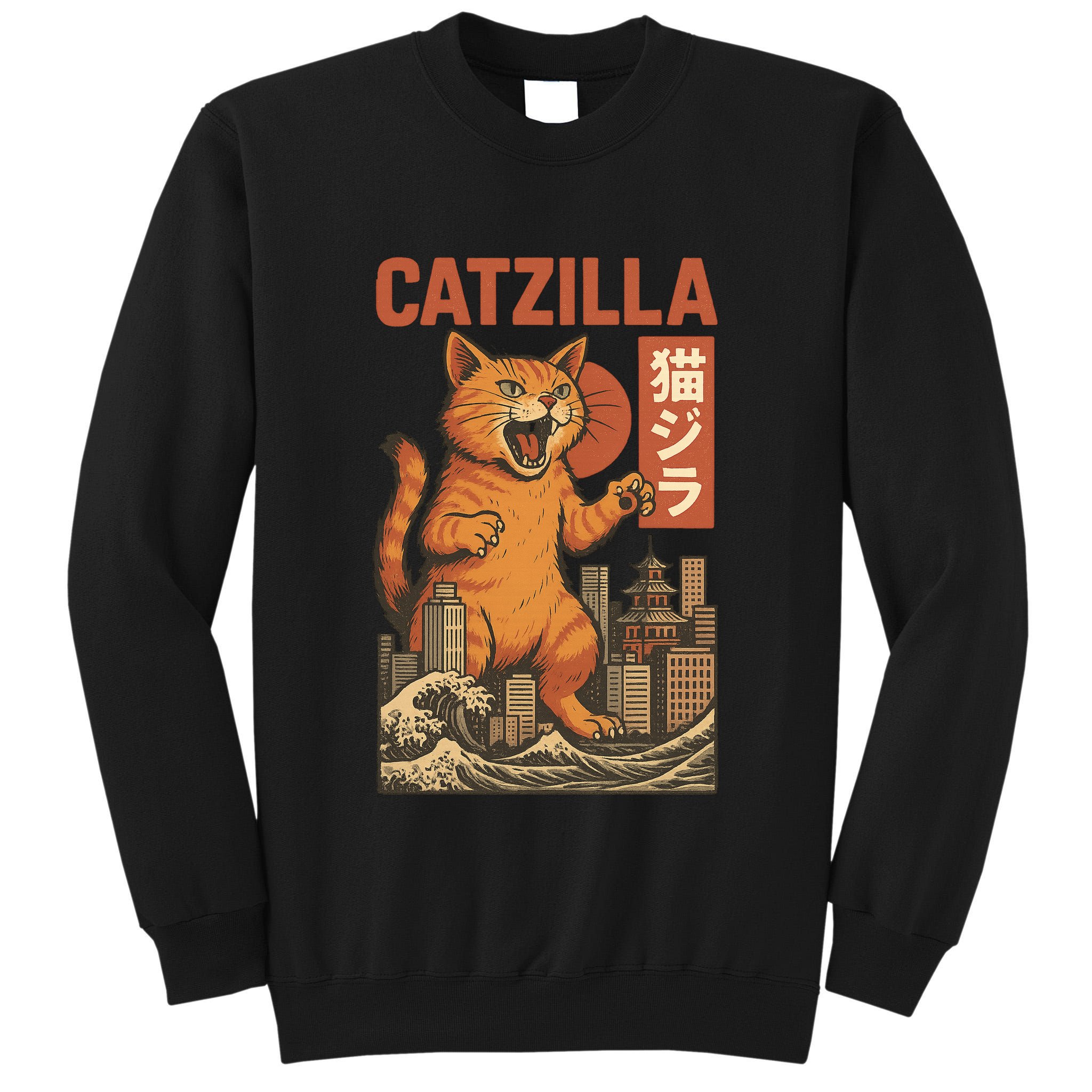 Catzilla Cat Japanese Art Funny Cat Tall Sweatshirt
