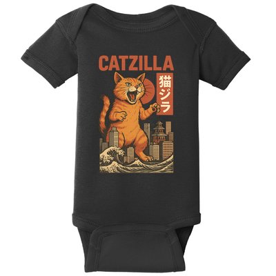 Catzilla Cat Japanese Art Funny Cat Baby Bodysuit
