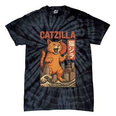 Catzilla Cat Japanese Art Funny Cat Tie-Dye T-Shirt