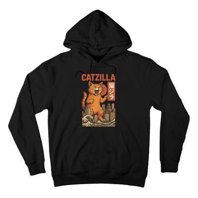 Catzilla Cat Japanese Art Funny Cat Tall Hoodie