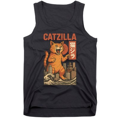 Catzilla Cat Japanese Art Funny Cat Tank Top