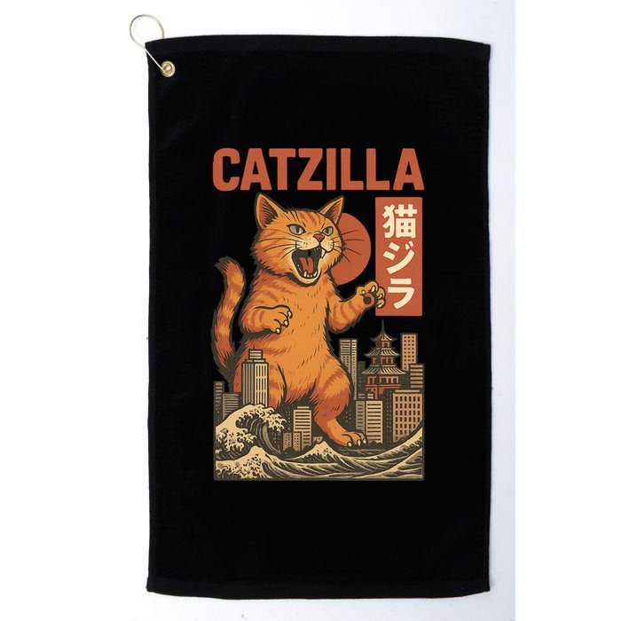 Catzilla Cat Japanese Art Funny Cat Golf Towel