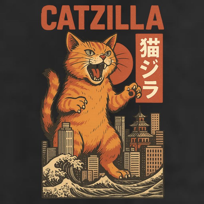Catzilla Cat Japanese Art Funny Cat Golf Towel