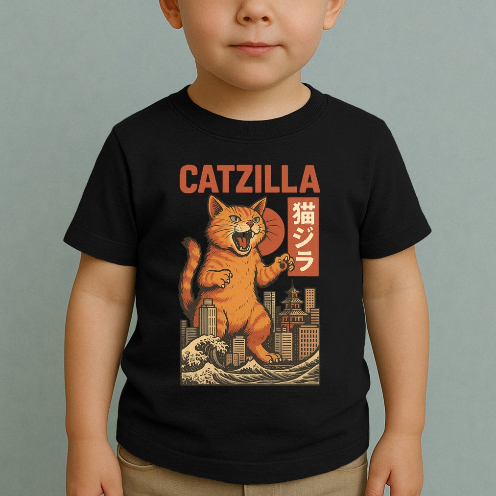 Catzilla Cat Japanese Art Funny Cat Toddler T-Shirt