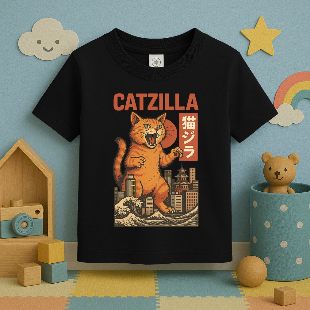 Catzilla Cat Japanese Art Funny Cat Toddler T-Shirt