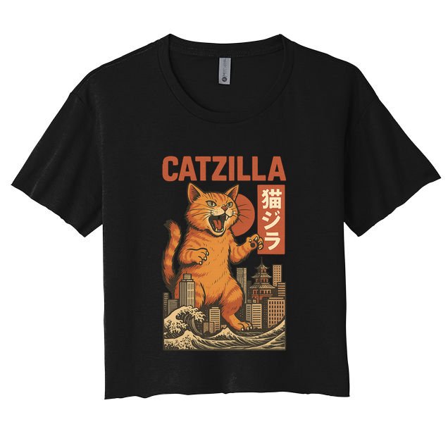 Catzilla Cat Japanese Art Funny Cat Crop Top