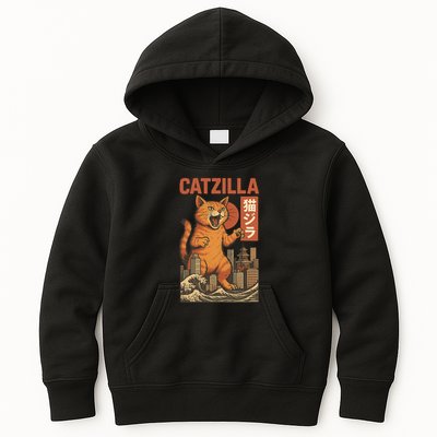 Catzilla Cat Japanese Art Funny Cat Kids Hoodie