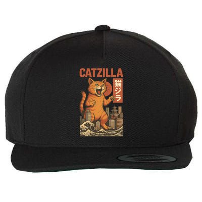 Catzilla Cat Japanese Art Funny Cat Wool Snapback Cap