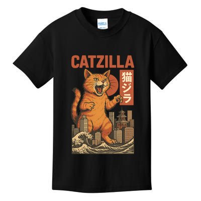 Catzilla Cat Japanese Art Funny Cat Kids T-Shirt
