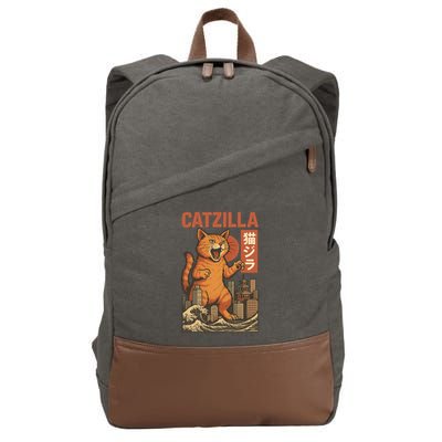 Catzilla Cat Japanese Art Funny Cat Cotton Canvas Backpack