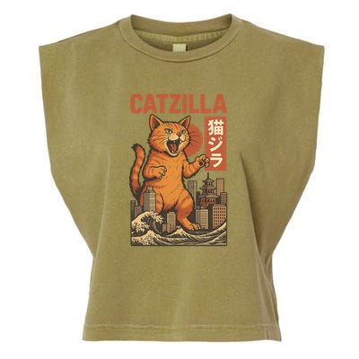 Catzilla Cat Japanese Art Funny Cat Garment-Dyed Women's Muscle Tee