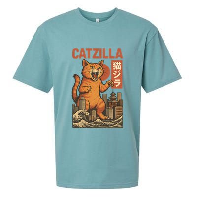 Catzilla Cat Japanese Art Funny Cat Sueded Cloud Jersey T-Shirt