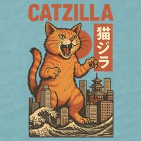 Catzilla Cat Japanese Art Funny Cat Sueded Cloud Jersey T-Shirt