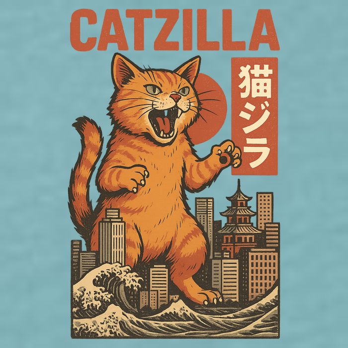 Catzilla Cat Japanese Art Funny Cat Sueded Cloud Jersey T-Shirt