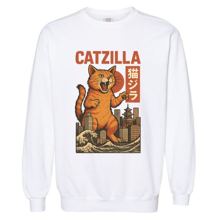 Catzilla Cat Japanese Art Funny Cat Garment-Dyed Sweatshirt