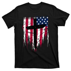 Christian Cross Jesus American Usa Flag T-Shirt