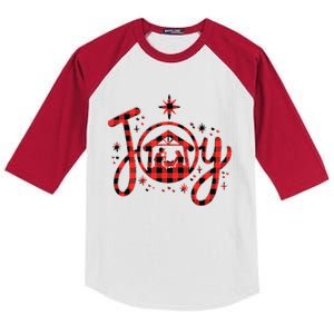 Christian Christmas Joy Jesus Nativity Scene Faith Family Kids Colorblock Raglan Jersey