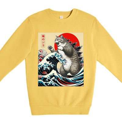 Catzilla Cat Japanese Art Funny Cat Gifts Premium Crewneck Sweatshirt