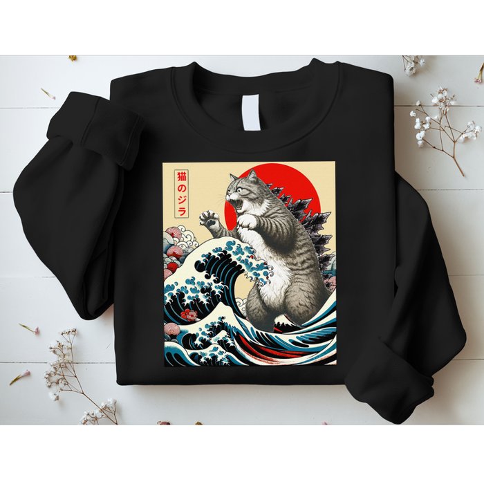 Catzilla Cat Japanese Art Funny Cat Gifts Sweatshirt
