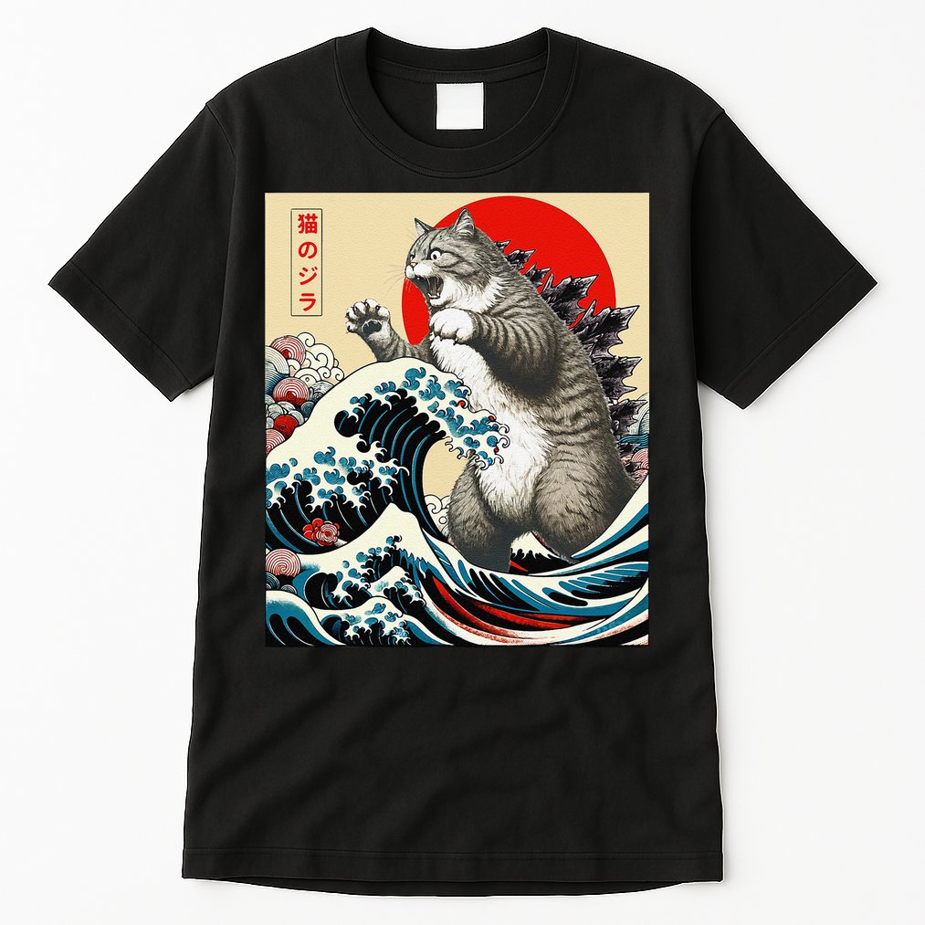 Catzilla Cat Japanese Art Funny Cat Gifts Tall T-Shirt