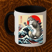 Catzilla Cat Japanese Art Funny Cat Gifts Mug