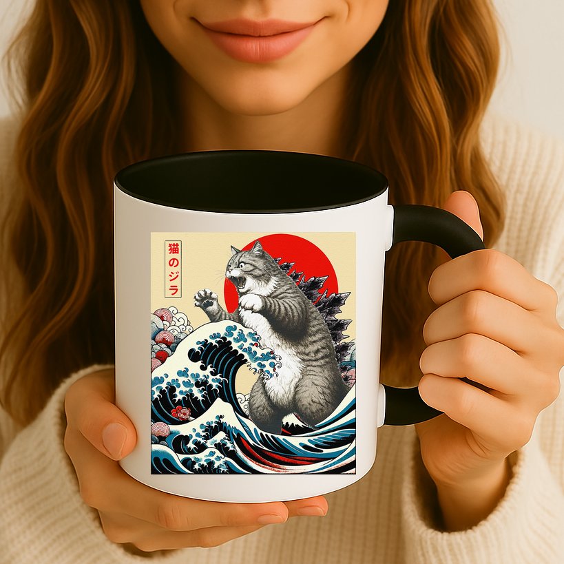 Catzilla Cat Japanese Art Funny Cat Gifts Mug